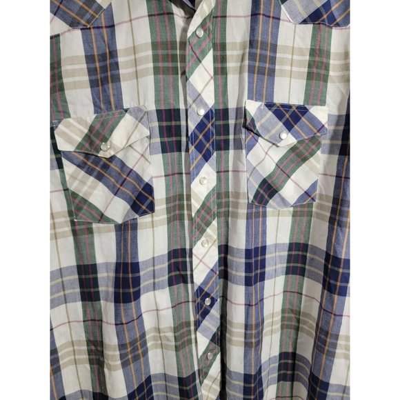 Vintage Wrangler Pearl Snap Cowboy Cut Regular Fit X-Large Tails 17 Single Needl - Picture 2 of 9